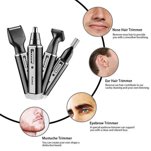 Kemei 4 em 1 aparador para homens Aparador elétrico de nariz e orelha Aparador recarregável para cabelo, barba, nariz e orelha Kit de cuidados pessoais