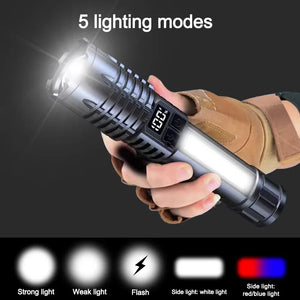 Lanterna Super Brilhante de 100000LM Lanterna Tática LED Recarregável de Longo Alcance para Camping ao Ar Livre, à Prova d'Água, Pesca