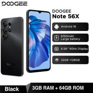 Telefone Móvel DOOGEE Note56 X Corpo Slim de 8,45mm Tela de 6,56" 90Hz Android 16 Bateria de 6150mAh Reconhecimento de Cena com IA Smartphone