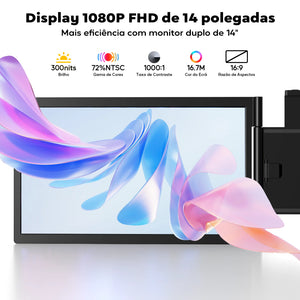 Monitor Portátil Duplo Amoudo de 14 Polegadas 1920*1080P IPS Monitor Triplo Portátil com Porta USB-C para Laptops de 14-16,5" Windows/Mac Xbox