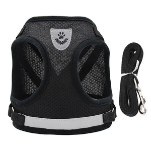 Conjunto de Coleira e Guia para Gato Ajustável Refletiva à Prova de Fuga Colete de Malha para Animais de Estimação Coleira para Filhote de Cachorro Pequeno Gato Suprimentos para Animais de Estimação