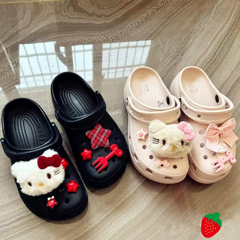 Novo Conjunto de Charms de Pelúcia Hello Kitty para Sapatos, Sandálias e Bolsas DIY Acessórios de Sapatos de Anime para Presentes de Natal Favo
