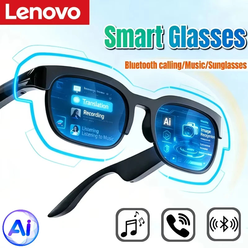 Lenovo 2026 Novos Óculos Inteligentes Tradução AI Gravação de Conversas Bluetooth Escutar Música Óculos de Sol Inteligentes para Homens e Mulheres
