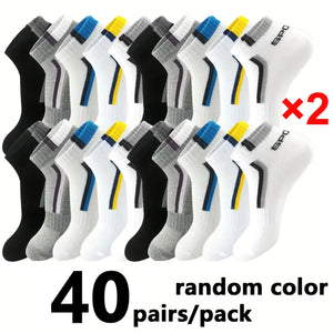 30 Pares de Meias Masculinas Meia de Malha Respirável Curta Casual Meias de Esporte com Bloco de Cores Meias Esportivas Absorvem Suor Tornozelo