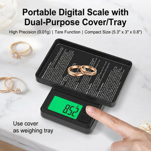 Balança de Precisão Digital de Bolso 1000g X 0,01g com LCD Retroiluminado Miniatura para Medição de Alimentos, Joias, Onças/Grãos para Viagem