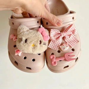 Novo Conjunto de Charms de Pelúcia Hello Kitty para Sapatos, Sandálias e Bolsas DIY Acessórios de Sapatos de Anime para Presentes de Natal Favo