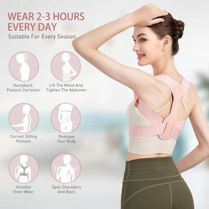 Cinto Corretor de Postura Respirável e Invisível Ajustável Corrige Postura Cinto de Suporte para Costas Colar Cervical Treinamento de Postura